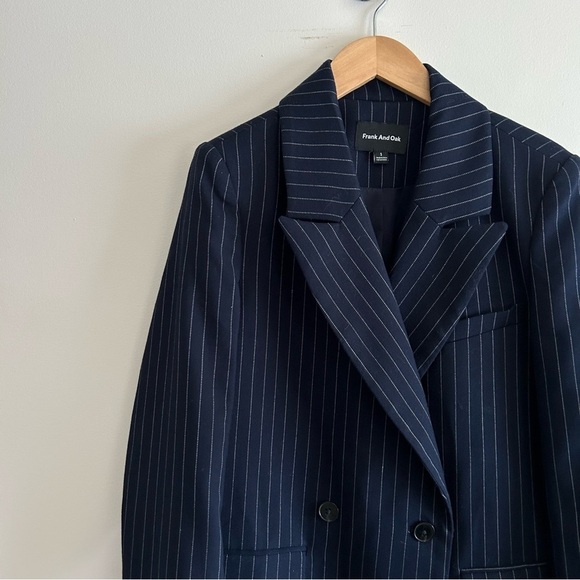 Frank & Oak Navy Striped Double Breasted Blazer Size S - Picture 6 of 9